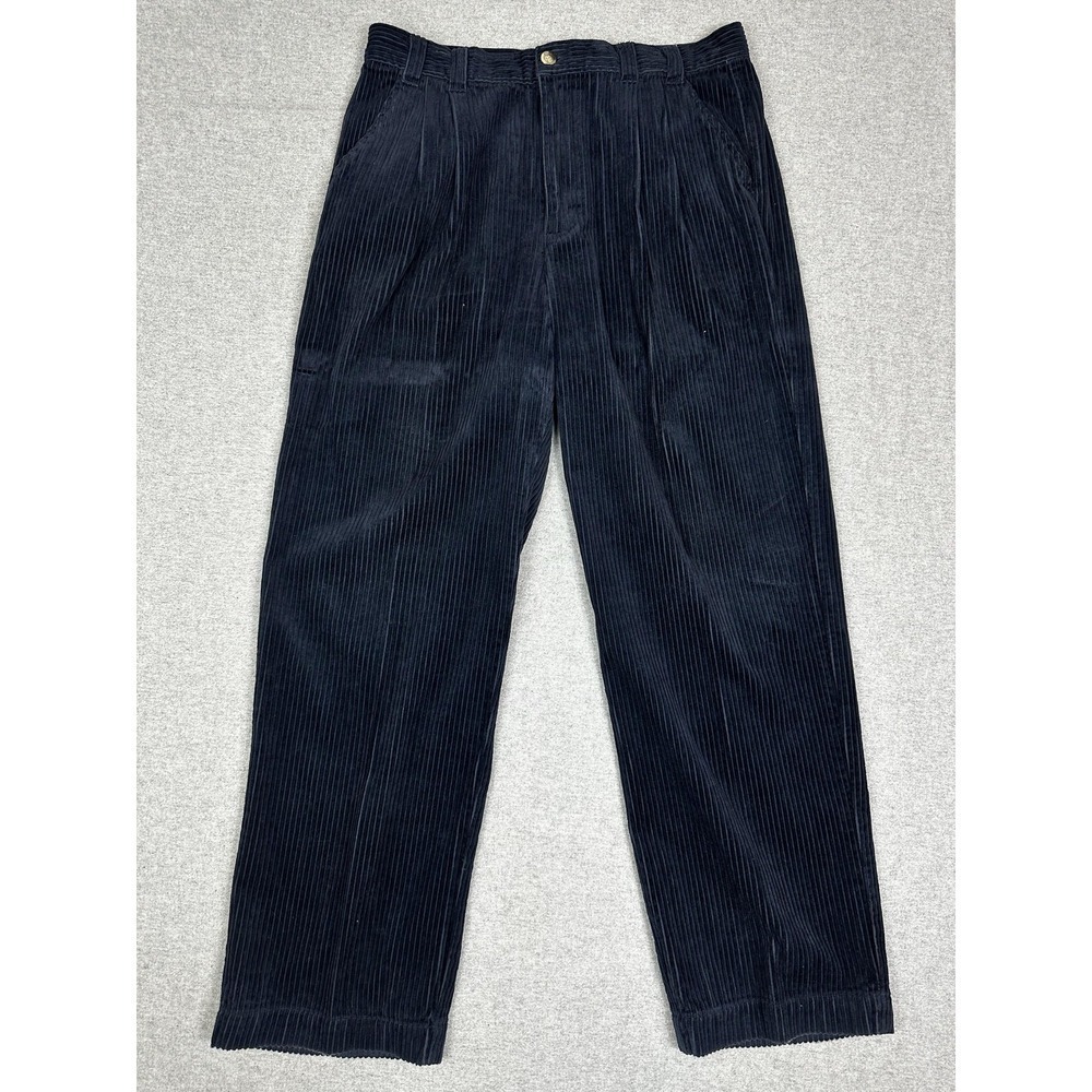 PJ Mark‎ Pants Mens 36 Navy Blue Corduroy Pleated Relaxed Straight Leg
